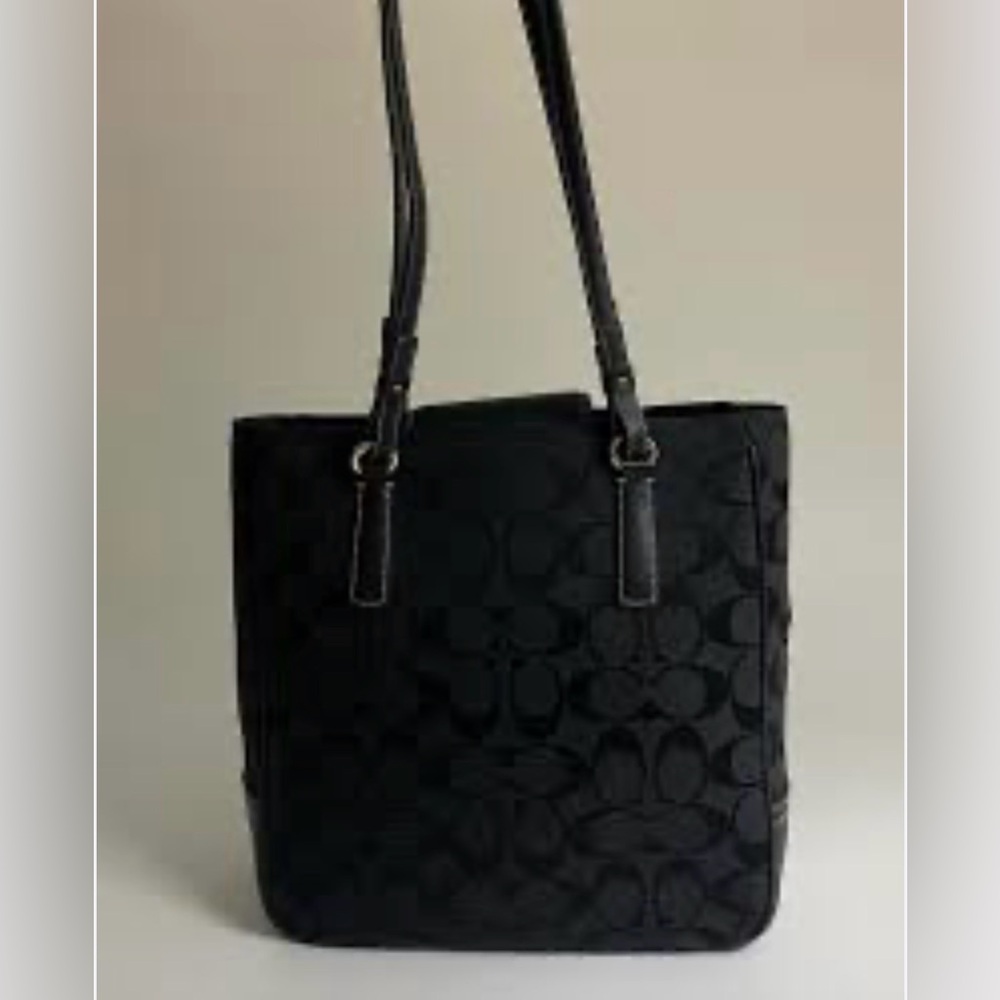 Vintage Coach Signature Black Jacquard Leather Tote Bag 6090 with coach hang tag
